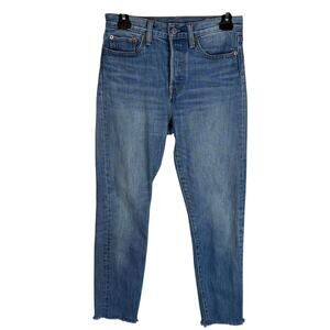 Levi's White Oak Cone Jeans Women 27W Blue‎ Denim Button-Fly Frayed Hem Straight